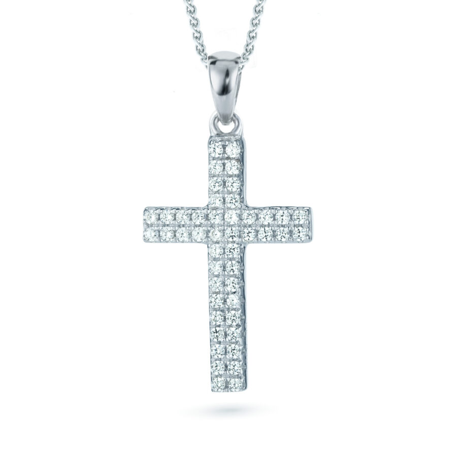 Sterling Silver Cross Necklace with CZ stones