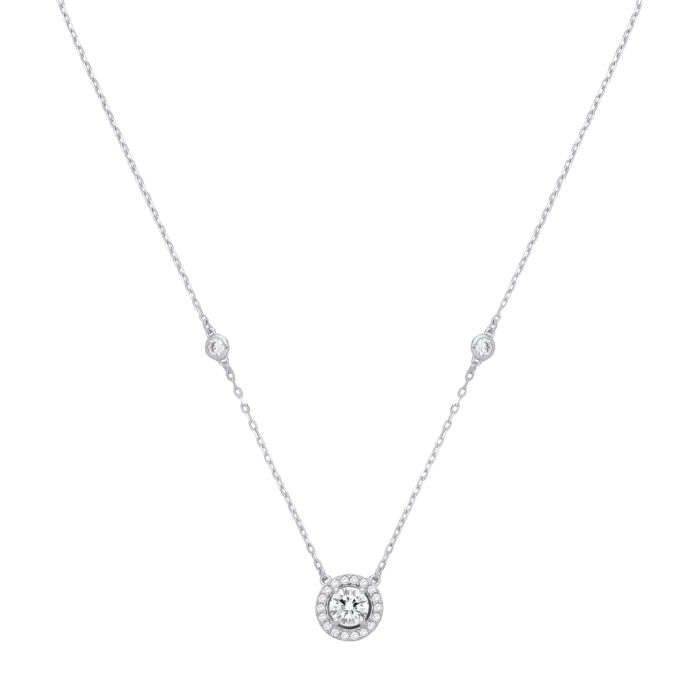 Sterling Silver CZ Stones Halo Drop Earrings - Image 2