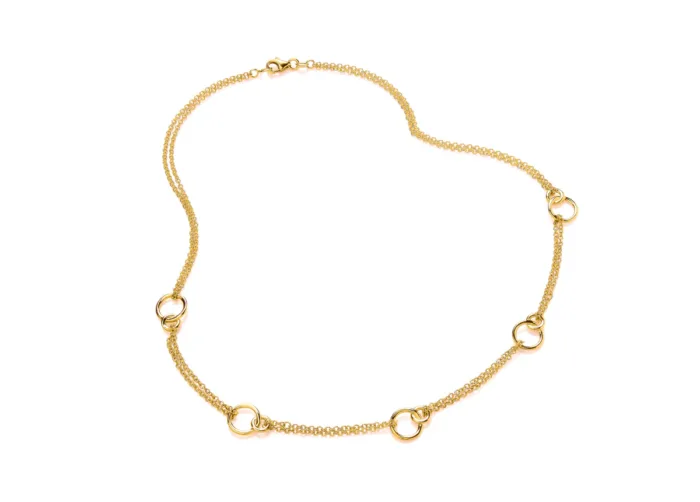 9ct Yellow Gold Double Chain Bracelet with Circular Stations - Image 2